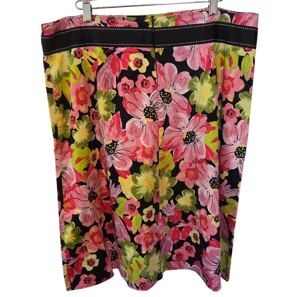 Lily Floral Print Skirt XL Womens Pink Green Black Cotton Lycra Knee Length - Picture 2 of 8